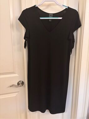Clara Sun Woo Black V-Neck Mini Dress with Flutter Cap Sleeves